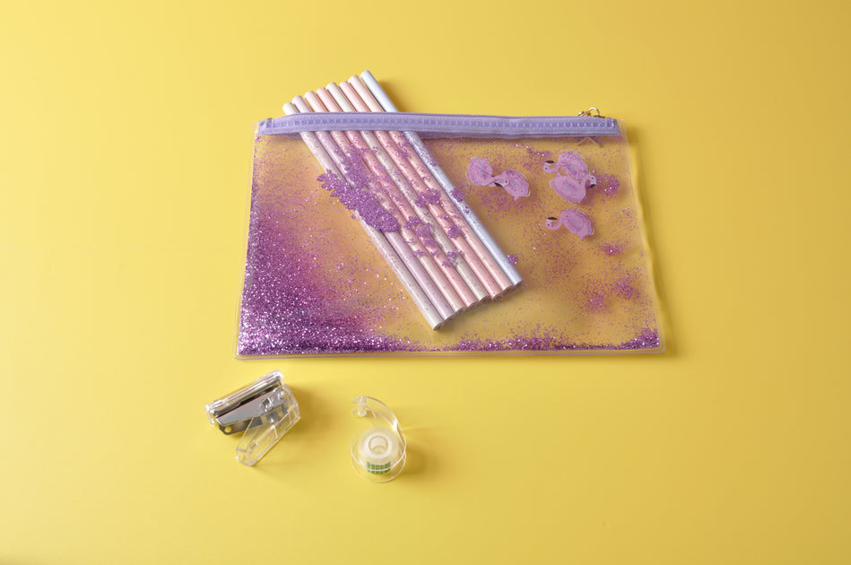 FLOATING FLAMINGO LIQUID GLITTER PENCIL CASE/COSMETIC POUCH HIGHER