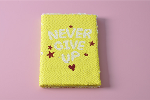 "Never Give Up" Reversible Sequin Notebook/Journal