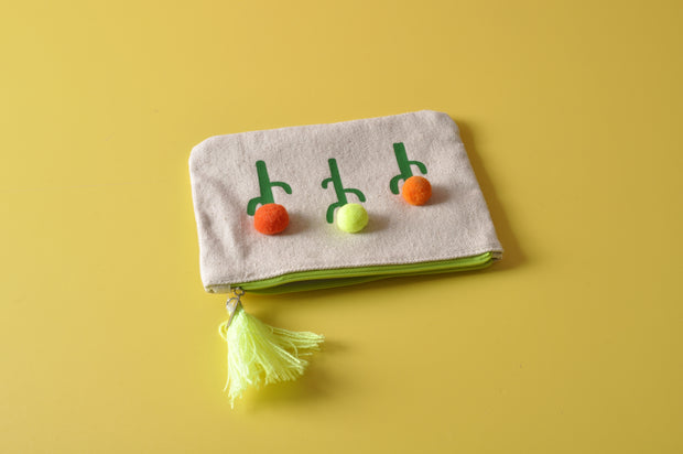 gifts-master | Cactus Canvas  Earphone Holder  Made Up Pouch with Small Pom Pom on sale