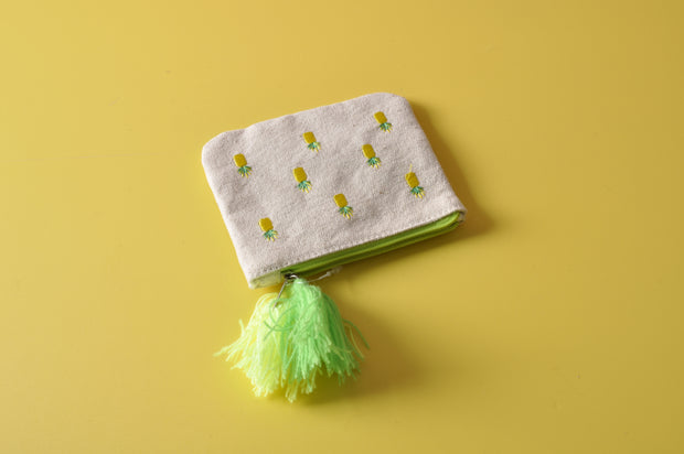 gifts-master | Embroidered Pineapple Canvas Mini Pouch Coin Purse with Tassel high quality