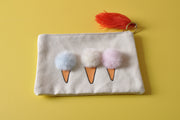Ice Cream Cotton Pen Pouch Earphone Holder with Pom Pom