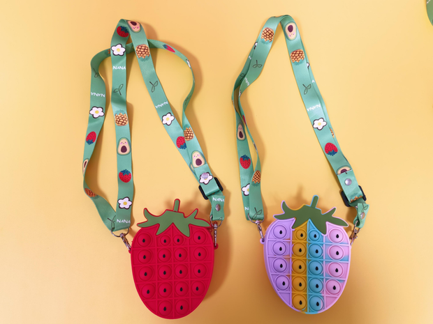 Strawberry Silicone Fidget Toy Pop it  Mini Shoulder Bag