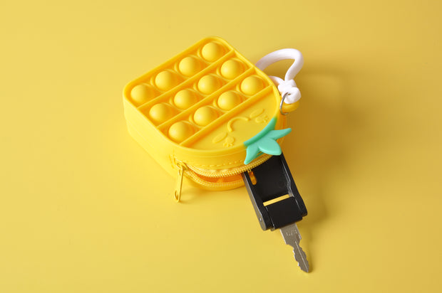  gifts-master | Silicone Pineapple Fidget Toy Pop it Coin Purse with carabiner parts