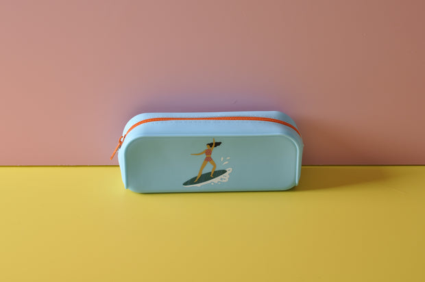 Summer Themed Surfing Girl Silicone Pencil Case Pen Pouch
