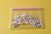 Pink Ice-cream Pen Pouch Cosmetic Pouch with Colorful Pom Pom Balls inside