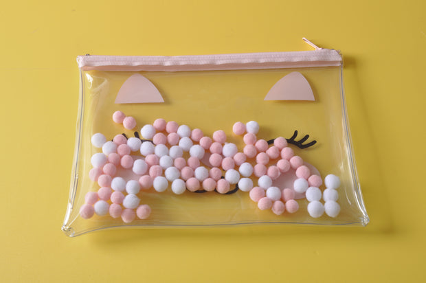  gifts-master | Pink Cat Pen Pouch Cosmetic Pouch with Cute Pom Pom Balls inside high quality