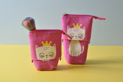gifts-master | Crown Cat Queen Canvas Cotton Standing stretchedable Pop Up Cosmetic Pouch Pencil Case in sale