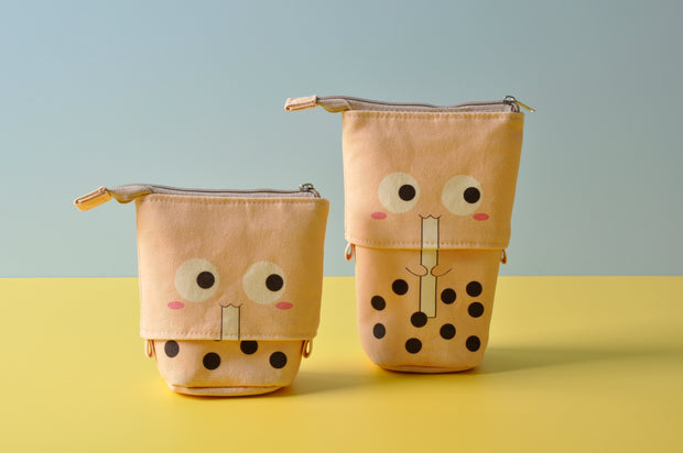 gifts-master | Bubble Tea Canvas Cotton Stand up stretchedable Pop Up Cosmetic Pouch Pencil Case