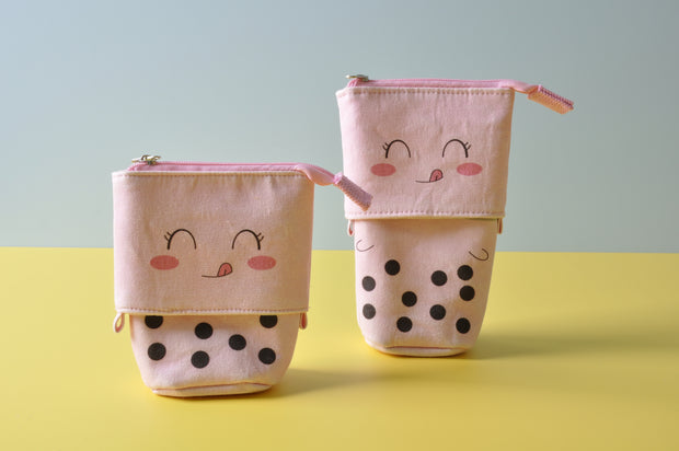  gifts-master | Pink Bubble Tea Canvas Cotton Stand up stretchedable Pop Up Cosmetic Pouch Pencil Case shop now