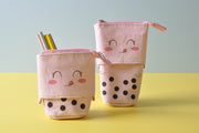  gifts-master | Pink Bubble Tea Canvas Cotton Stand up stretchedable Pop Up Cosmetic Pouch Pencil Case on sale