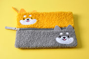 Furry Shiba Double Zip Pouch Multi-functional Organizer Bag Cute Pencil Case