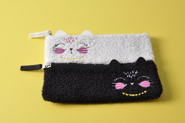 gifts-master | Fuzzy Cat Double Zip Pouch Multi-functional Organizer Bag Cute Pencil Case in sale
