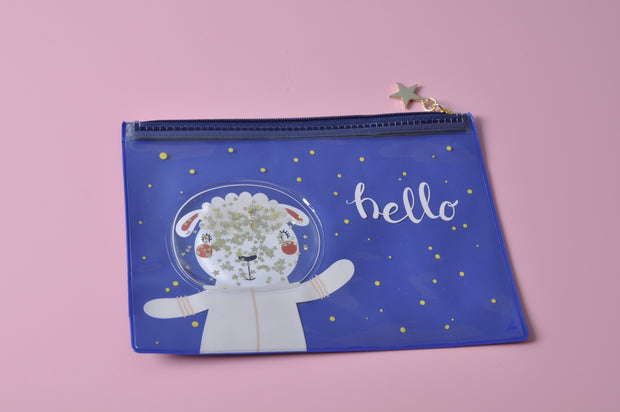 Space Llama PVC Pencil Case/Cosmetic Pouch with Liquid and Glitter