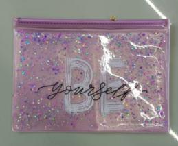 Be Yourself PVC Pencil Case/Cosmetic Pouch with Liquid and Glitter