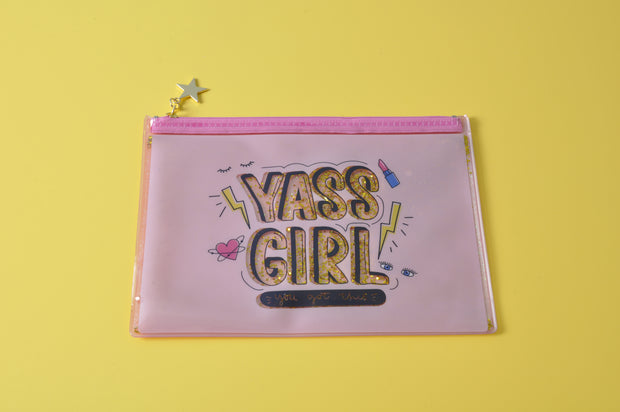 Yass Girl PVC Pencil Case/Cosmetic Pouch with Liquid and Glitter