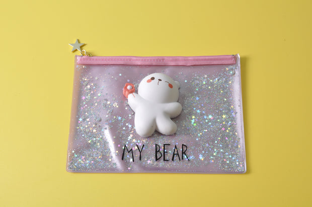 gifts-master | My Bear Liquid and Glitter PVC Pencil Case with Squishy Bear on sale