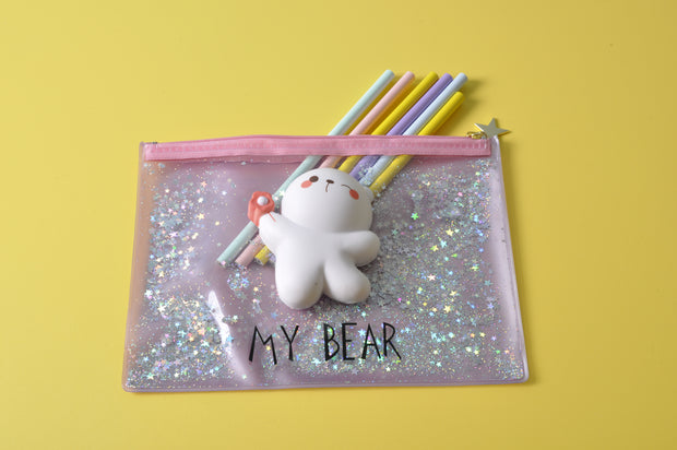 gifts-master | My Bear Liquid and Glitter PVC Pencil Case with Squishy Bear china