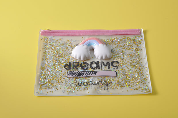Dreams Loading Liquid and Glitter PVC Pencil Case with Squishy Rainbow