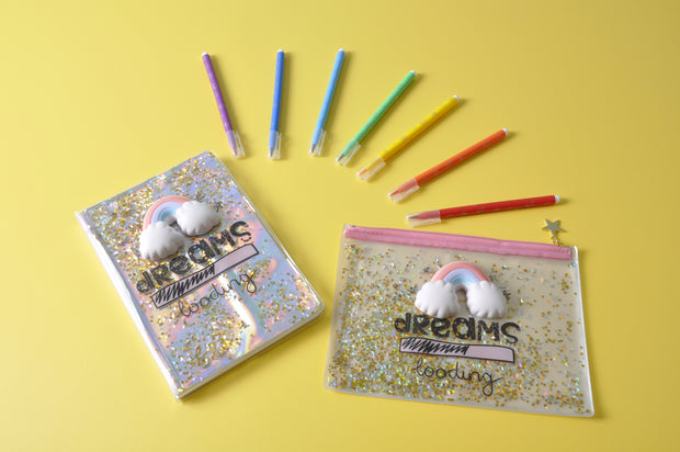 gifts-master | Dreams Loading Liquid and Glitter PVC Pencil Case with Squishy Rainbow parts