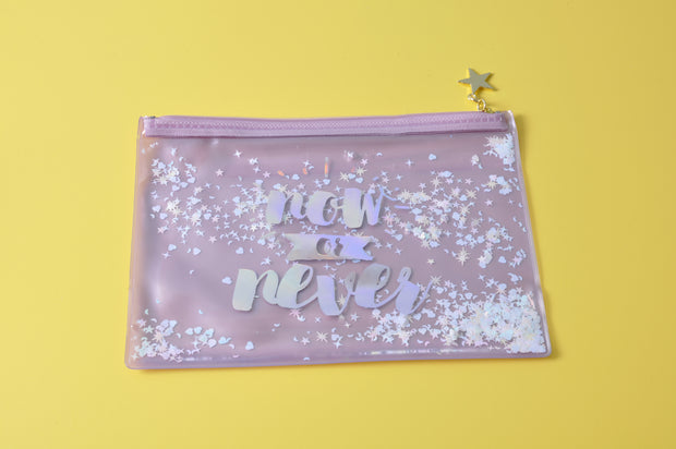 "Now or Never" Liquid and Glitter Pen Pouch/Cosmetic Pouch