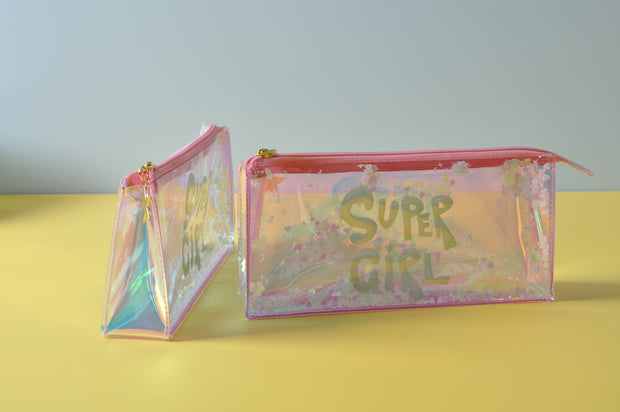 gifts-master | "Super Girl" Irridescent Standing Pencil Case with Glitter in sale