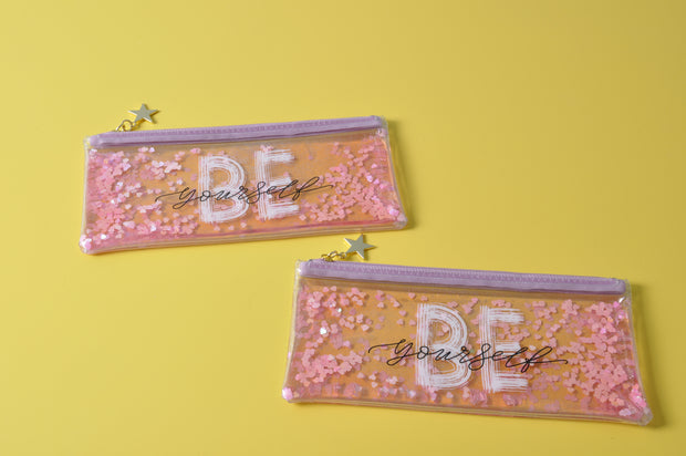 "Be Yourself" Liquid and Glitter Pencil Case