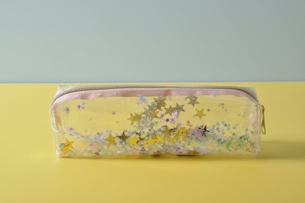 gifts-master | Clear Standing Pencil Case with Glitter Stars