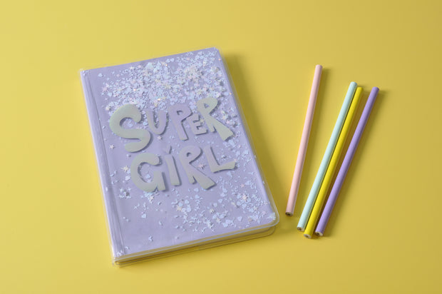 gifts-master | "Super Girl" Irridescent Printed Liquid Glitter Notebook/Journal shop now