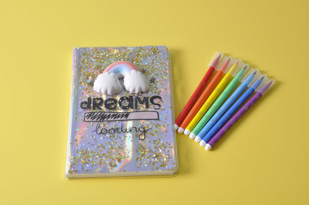 gifts-master | "Dreams Loading" Liquid Glitter Notebook/Journal with Squishy Rainbow