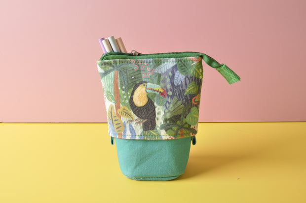 gifts-master | Tropical Forest  Toucan Canvas Cotton Telescopic Standing Pop Up Pen Holder Pencil Case on sale