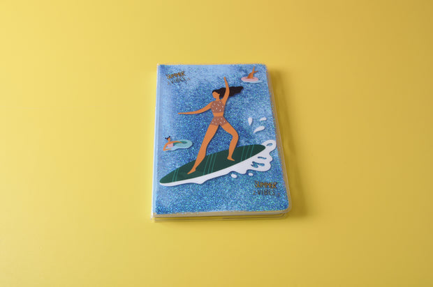 SUMMER SURFING GIRLS LIQUID GLITTER NOTEBOOK