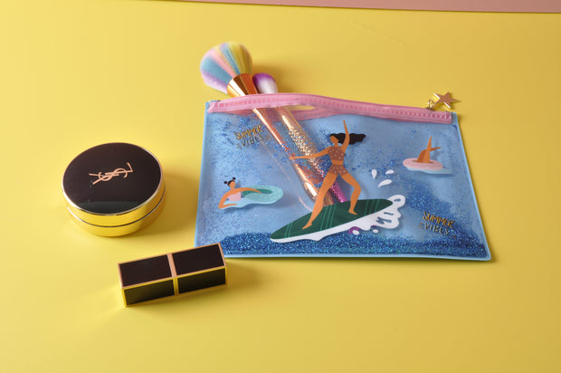 gifts-master | SURFING GIRLS LIQUID GLITTER PENCIL CASE/COSMETIC POUCH online shop