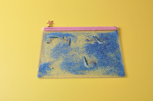 gifts-master | FLOATING SURFING GIRLS LIQUID GLITTER PENCIL CASE/COSMETIC POUCH best price