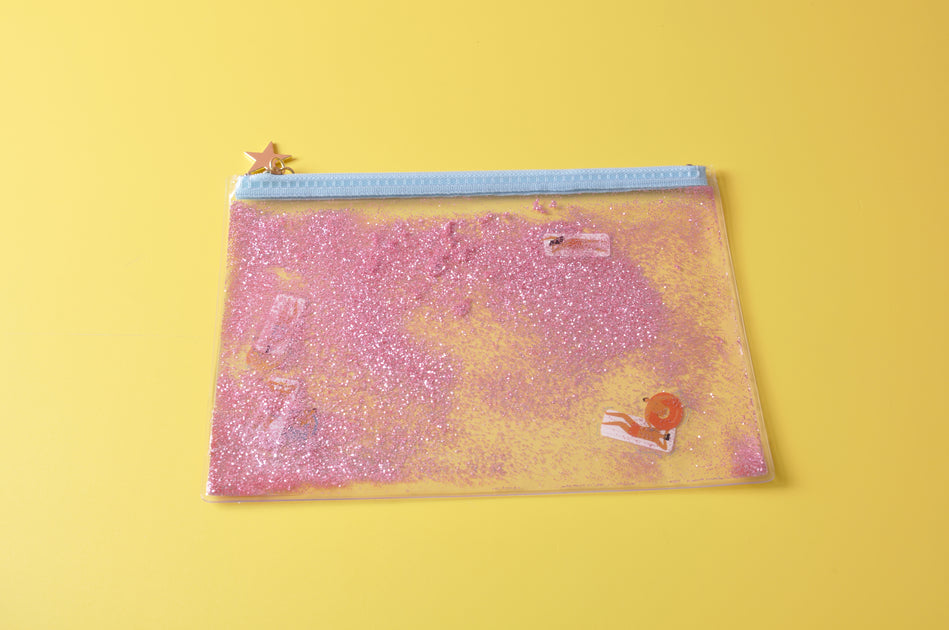 FLOATING SWIMMERS LIQUID GLITTER PENCIL CASE/COSMETIC POUCH HIGHER